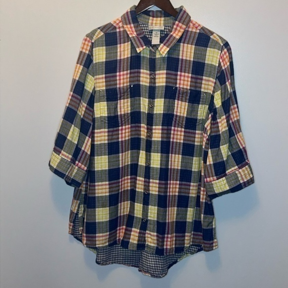 Catherine's Women's Plus Size 0X Navy Blue/Multi Color‎ Button Front Plaid -0X